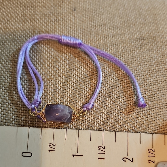 Purple Amethyst Stone Adjustable Bracelet with Gold Accents. - Picture 2 of 2